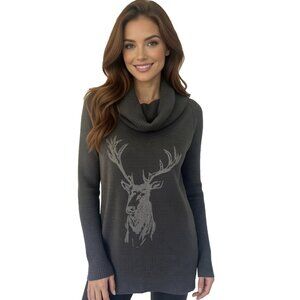 New Krimson Klover Dasher Alpine Deer Gray Merino Wool Turtle Neck Sweater